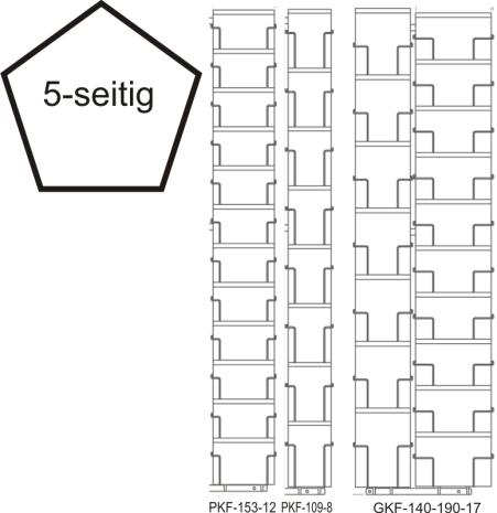 Kombinations-Bodenständer 109/153/140/190 mm, 99 Kartenfächer, 2-reihig, 5-seitig, silber